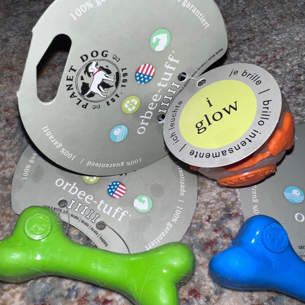 Planet Dog Orbee-Tuff Dog Toy Bundle 3pc Glow Ball and Durable Bones USA Made
